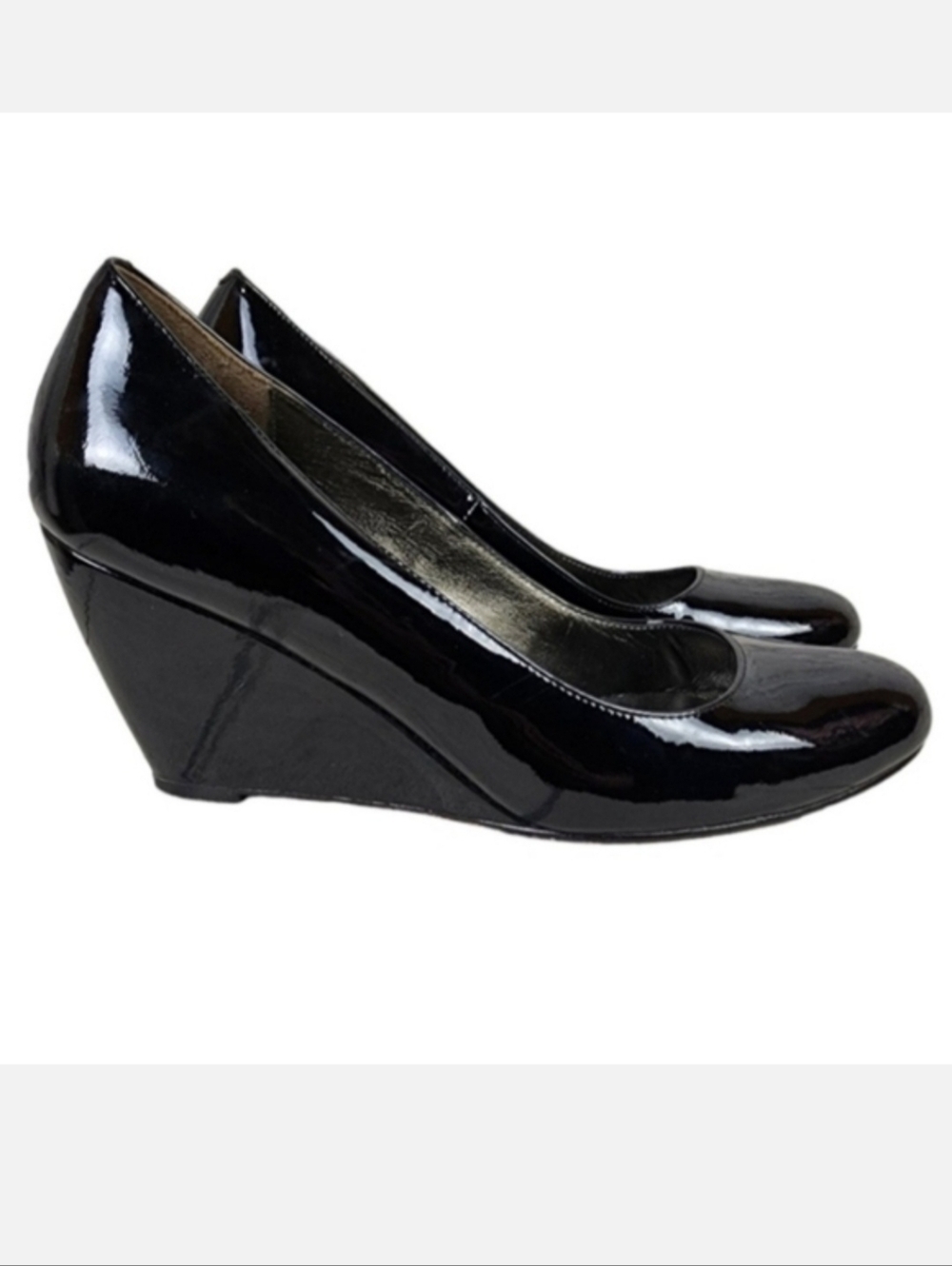 Cole Haan Patent Leather Wedge Heel Round Toe Nike Air Black Size 8 1/2B